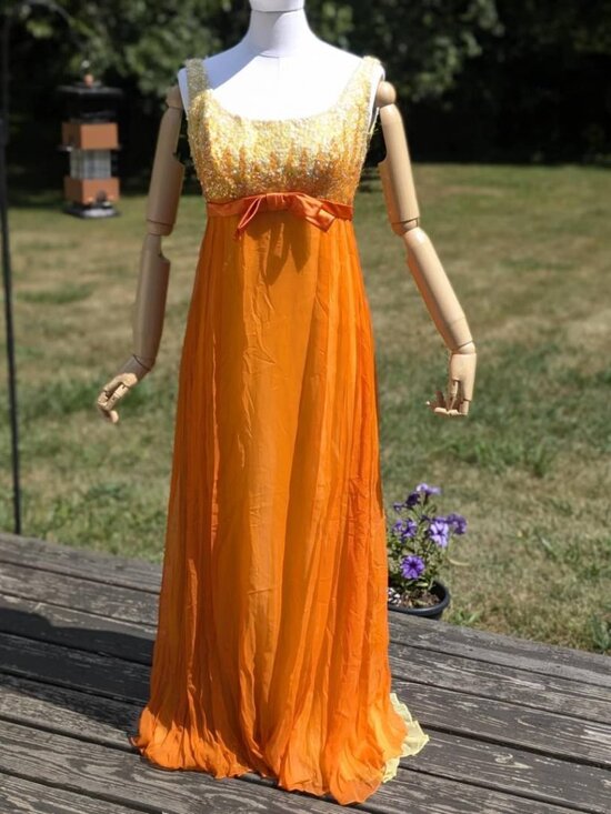 Vintage Dresses & Skirts - Vintage 1960s chiffon sequin high-waisted long evening dress S